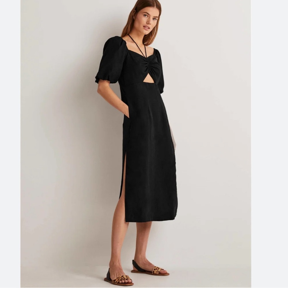 Boden Cut Out Linen Midi Dress black size 16 new